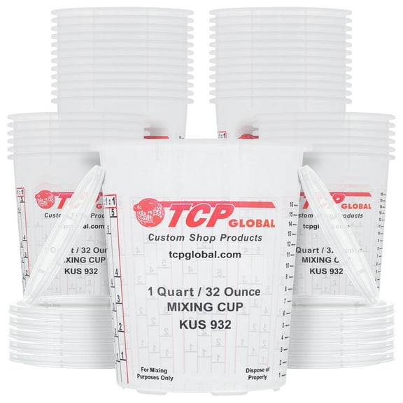 Custom Shop Paint Mixing Cups Plastic Measuring Cup Epoxy Resin, Disposable or Reusable, 32-Ounce (Quart) - Pack of 36 - Graduated, Mixing Ratios, Automotive Painting Acrylic Art Crafts