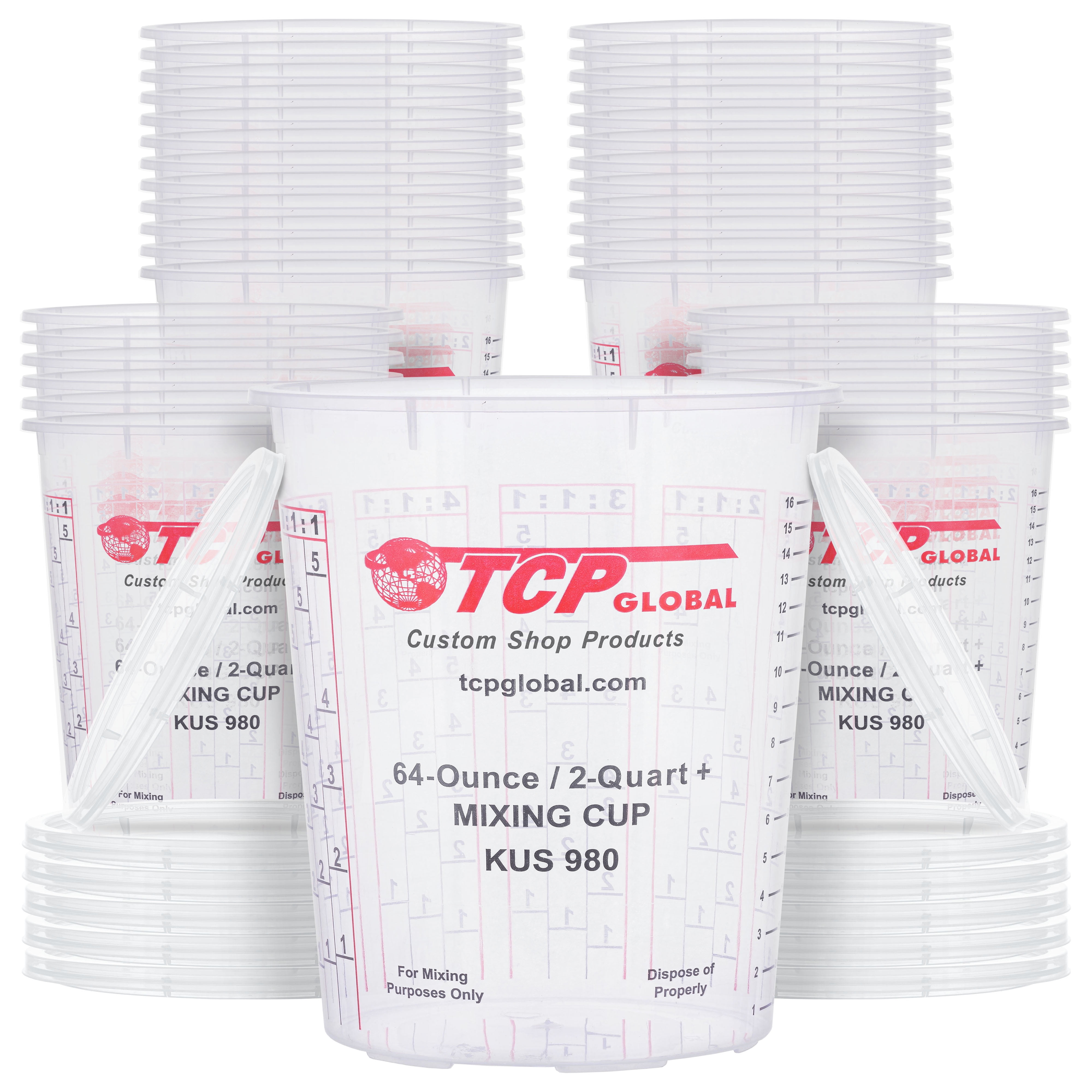 Custom Shop Paint Mixing Cups Plastic Measuring Cup Epoxy Resin, Disposable or Reusable, 64-Ounce (2-Quarts) - Pack of 36 - Graduated, Mixing Ratios, Automotive Painting Acrylic Art Crafts