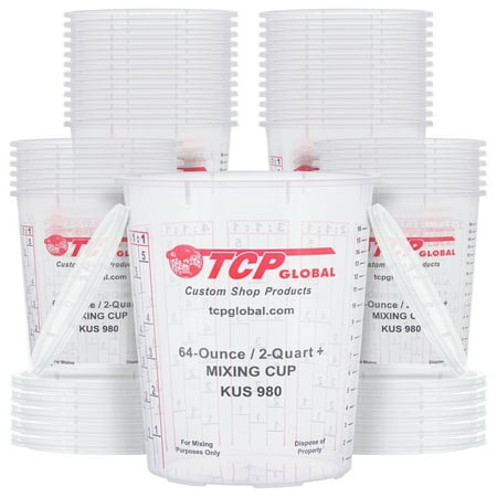 Custom Shop Paint Mixing Cups Plastic Measuring Cup Epoxy Resin, Disposable or Reusable, 64-Ounce (2-Quarts) - Pack of 36 - Graduated, Mixing Ratios, Automotive Painting Acrylic Art Crafts