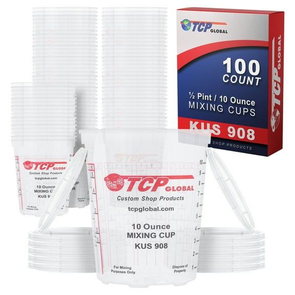 Custom Shop Paint Mixing Cups Plastic Measuring Cup Epoxy Resin, Disposable or Reusable, 8-Ounce (Half Pint) - Box of 100 - Graduated, Mixing Ratios, Automotive Painting Acrylic Art Crafts