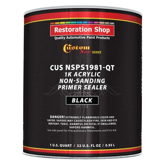 Custom Shop Premium 1K Acrylic Non-Sanding Primer Sealer Paint, Color Black, 1 Quart - Fast Drying, Ready-To-Spray, Apply Over Automotive Primer Surfacers, Sanded Finishes - Topcoat Urethane, Enamel