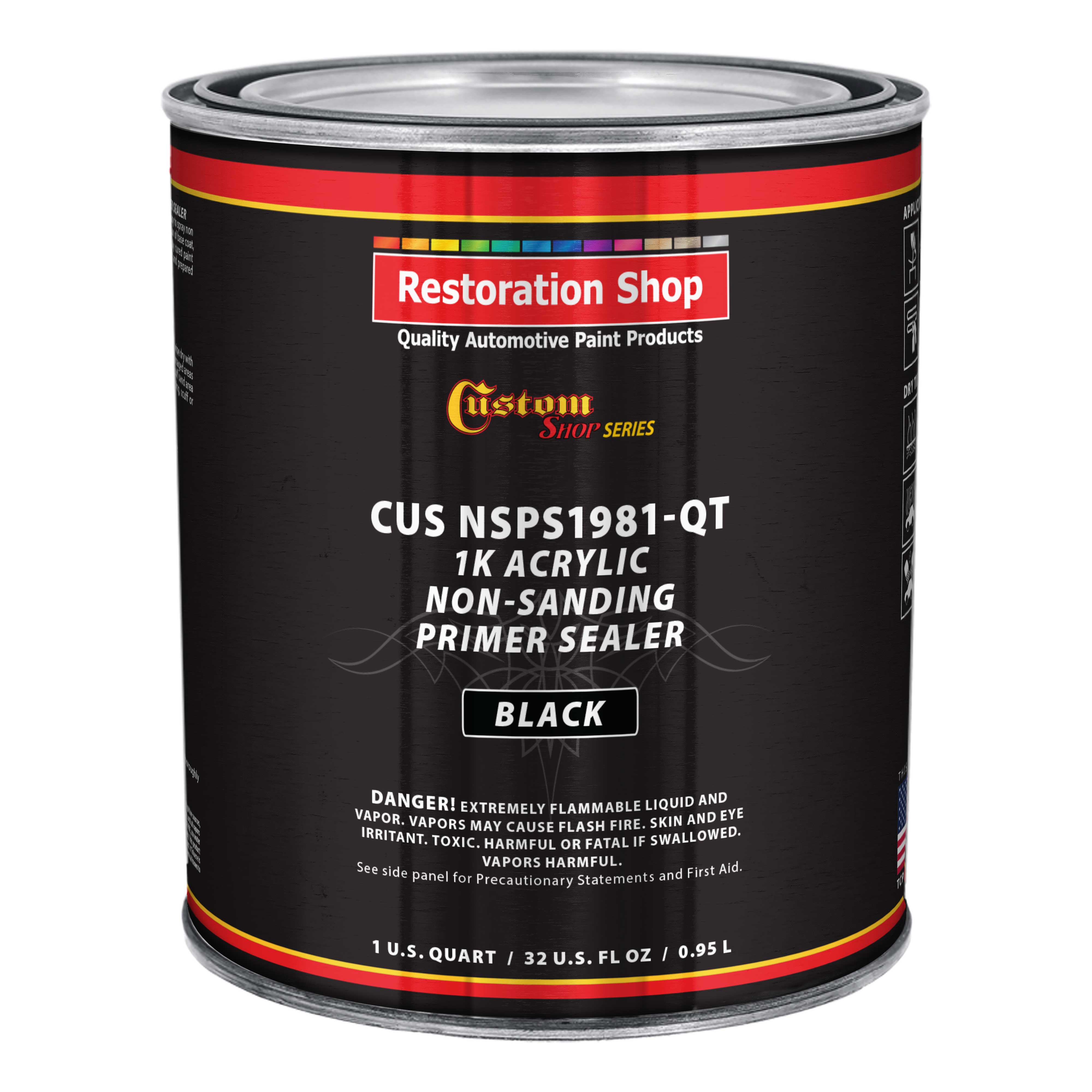 Custom Shop Premium 1K Acrylic Non-Sanding Primer Sealer Paint, Color Black, 1 Quart - Fast Drying, Ready-To-Spray, Apply Over Automotive Primer Surfacers, Sanded Finishes - Topcoat Urethane, Enamel