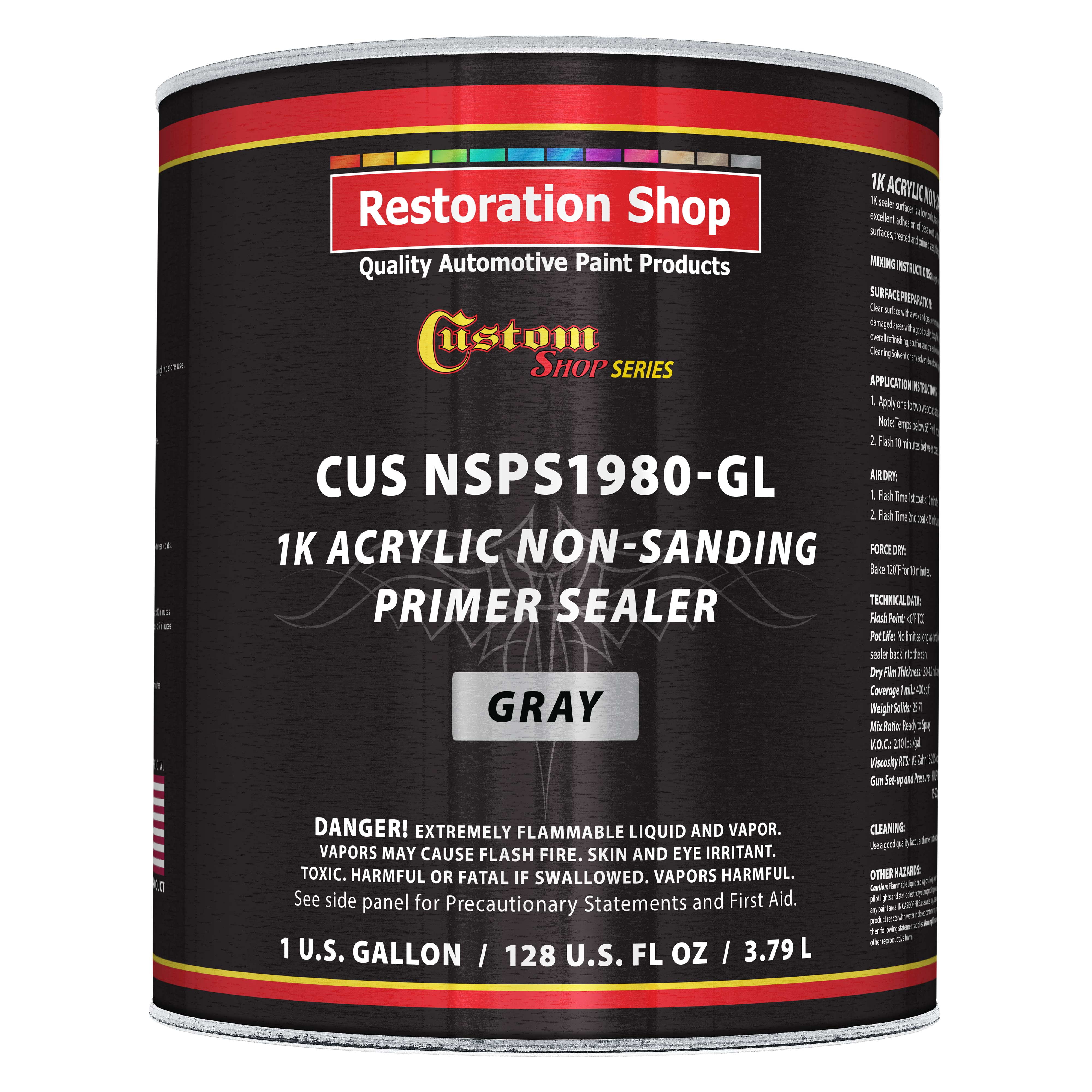 Custom Shop Premium 1K Acrylic Non-Sanding Primer Sealer Paint, Color Gray, 1 Gallon - Fast Drying, Ready-To-Spray, Apply Over Automotive Primer Surfacers, Sanded Finishes - Topcoat Urethane, Enamel