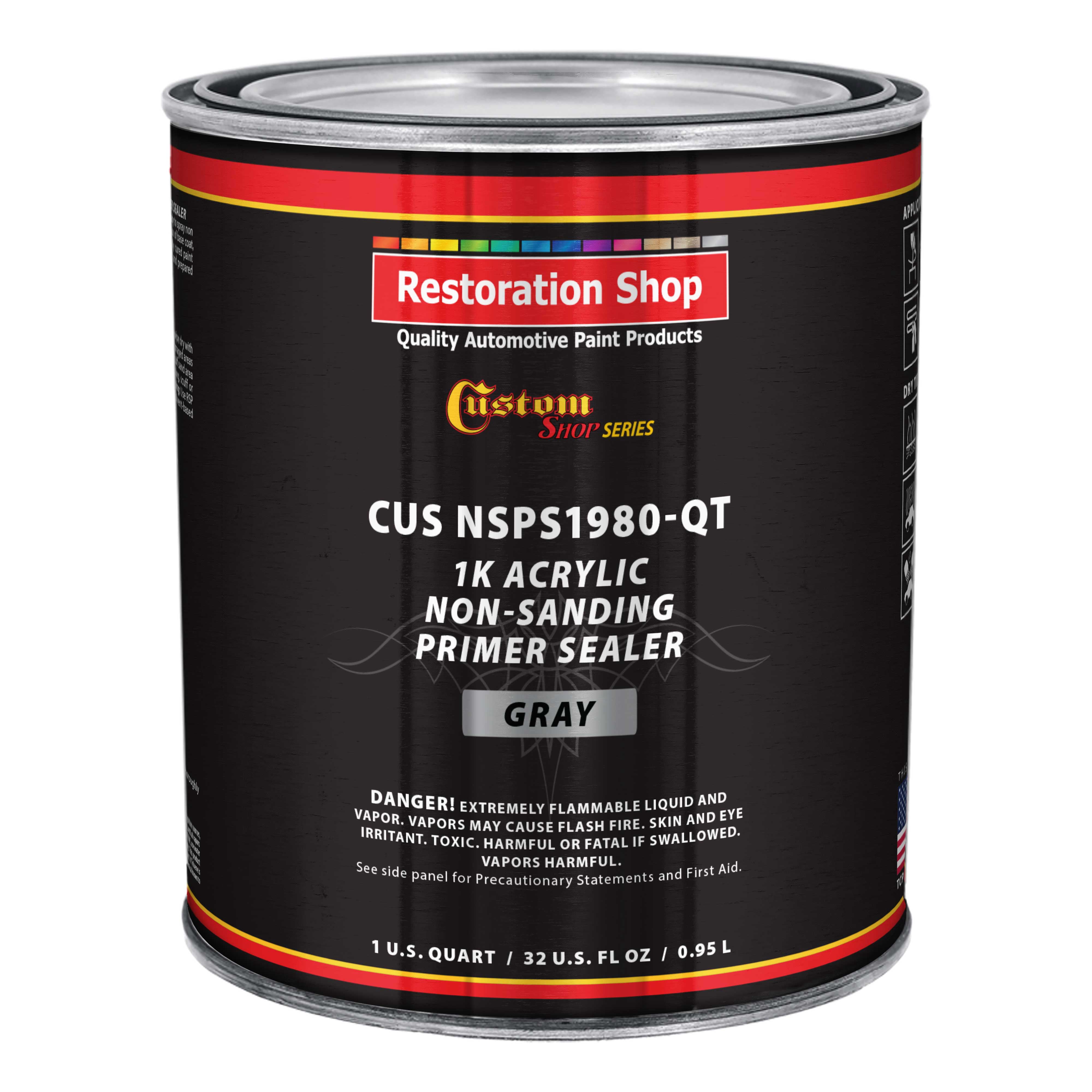 Custom Shop Premium 1K Acrylic Non-Sanding Primer Sealer Paint, Color Gray, 1 Quart - Fast Drying, Ready-To-Spray, Apply Over Automotive Primer Surfacers, Sanded Finishes - Topcoat Urethane, Enamel