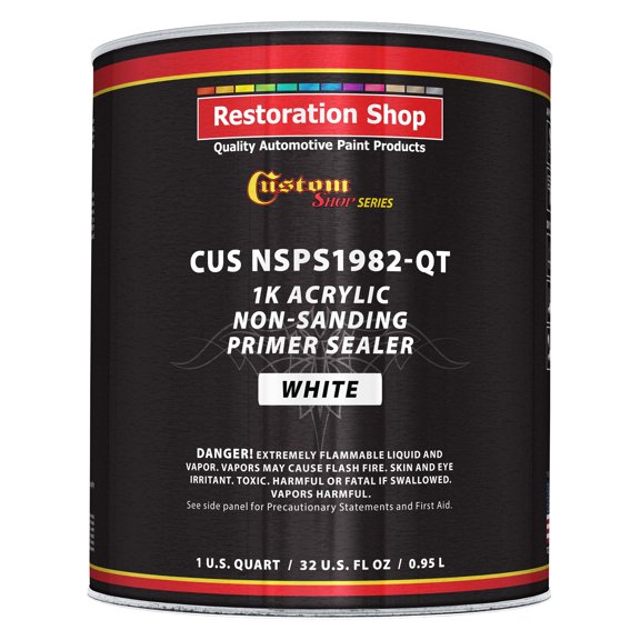 Custom Shop Premium 1K Acrylic Non-Sanding Primer Sealer Paint, Color White, 1 Quart - Fast Drying, Ready-To-Spray, Apply Over Automotive Primer Surfacers, Sanded Finishes - Topcoat Urethane, Enamel