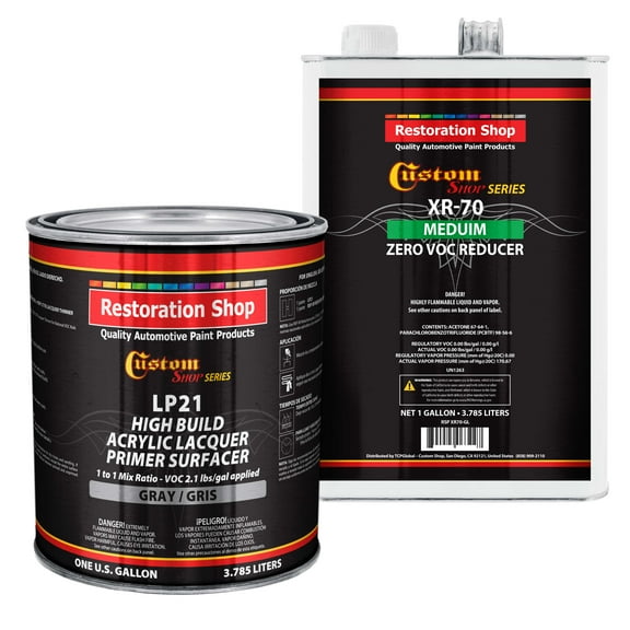 Custom Shop Premium High Build Acrylic Lacquer Primer Surfacer & 0 VOC Compliant Reducer, 1 Gallon Kit - Fast Filling, Drying, Easy Sanding, Excellent Adhesion