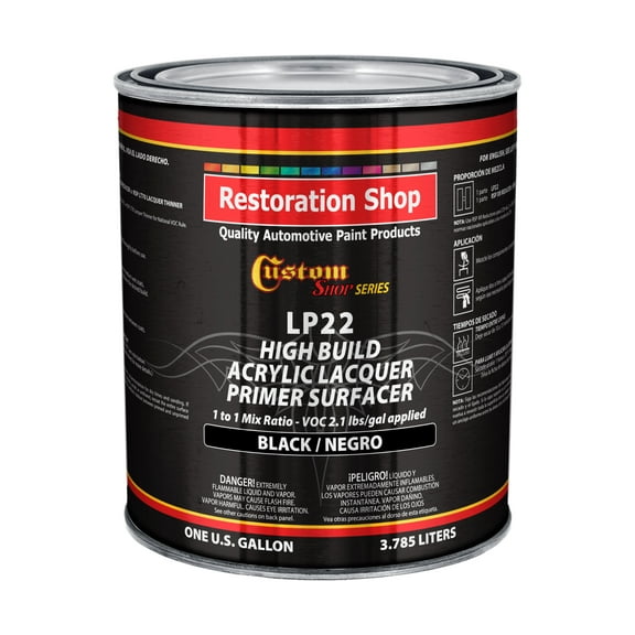 Custom Shop Premium High Build Black Acrylic Lacquer Primer Surfacer, 1 Gallon - Fast Filling, Drying, Easy Sanding, Excellent Adhesion, Apply Over Metal Steel, Body Filler Putty Auto Industrial