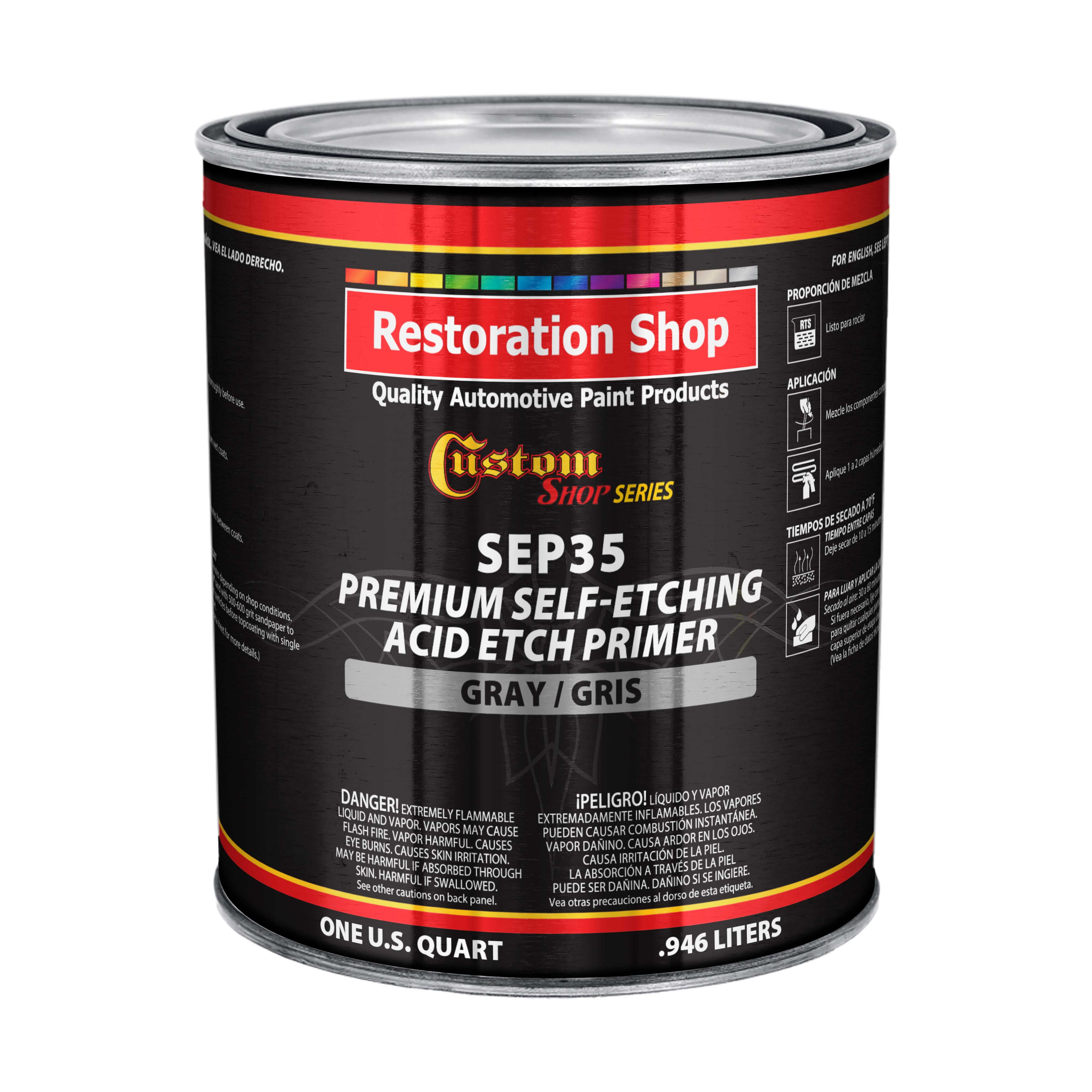 Custom Shop Premium Self Etching Acid Etch Primer, 1 Quart - Ready to Spray Paint, Excellent Adhesion to Bare Metal