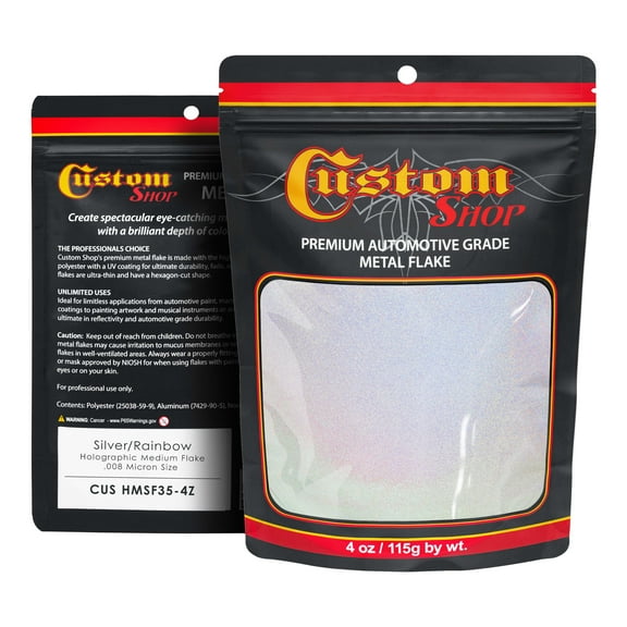 Custom Shop - Silver to Rainbow- 4 ounces of Holographic Medium Metal Flake .008" 200 Micron Size - Automotive Grade Flake, UV, Fade & Solvent Resistant - Metallic Auto Paint Glitter Spray Gun