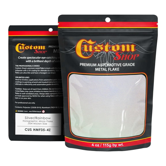 Custom Shop - Silver to Rainbow- 4 ounces of Holographic Micro Metal Flake .004" 100 Micron Size - Automotive Grade Flake, UV, Fade & Solvent Resistant - Metallic Auto Paint Glitter Spray Gun