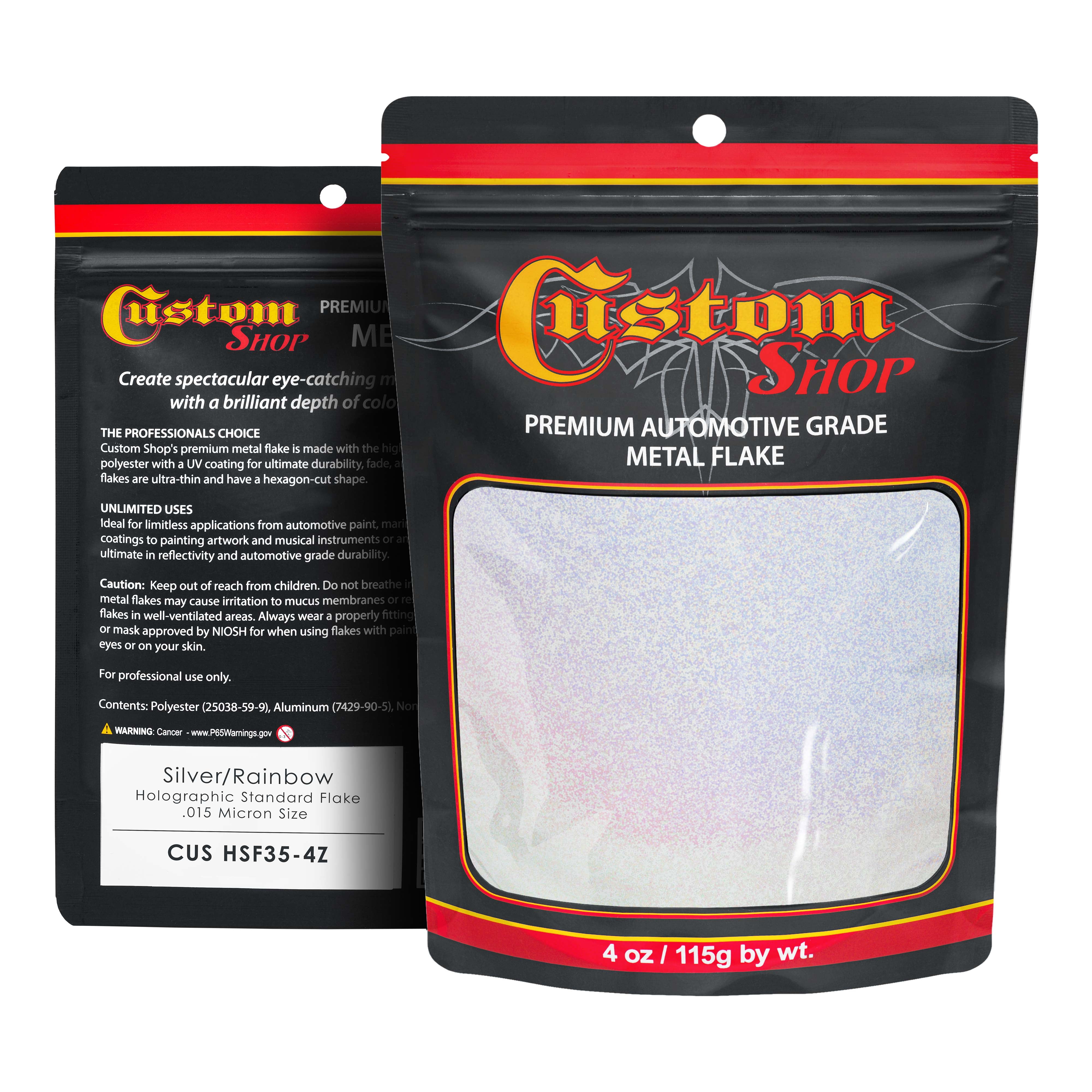 Custom Shop - Silver to Rainbow- 4 ounces of Holographic Standard Metal Flake .015" 375 Micron Size - Automotive Grade Flake, UV, Fade Solvent Resistant - Metallic Auto Paint Glitter Spray Gun