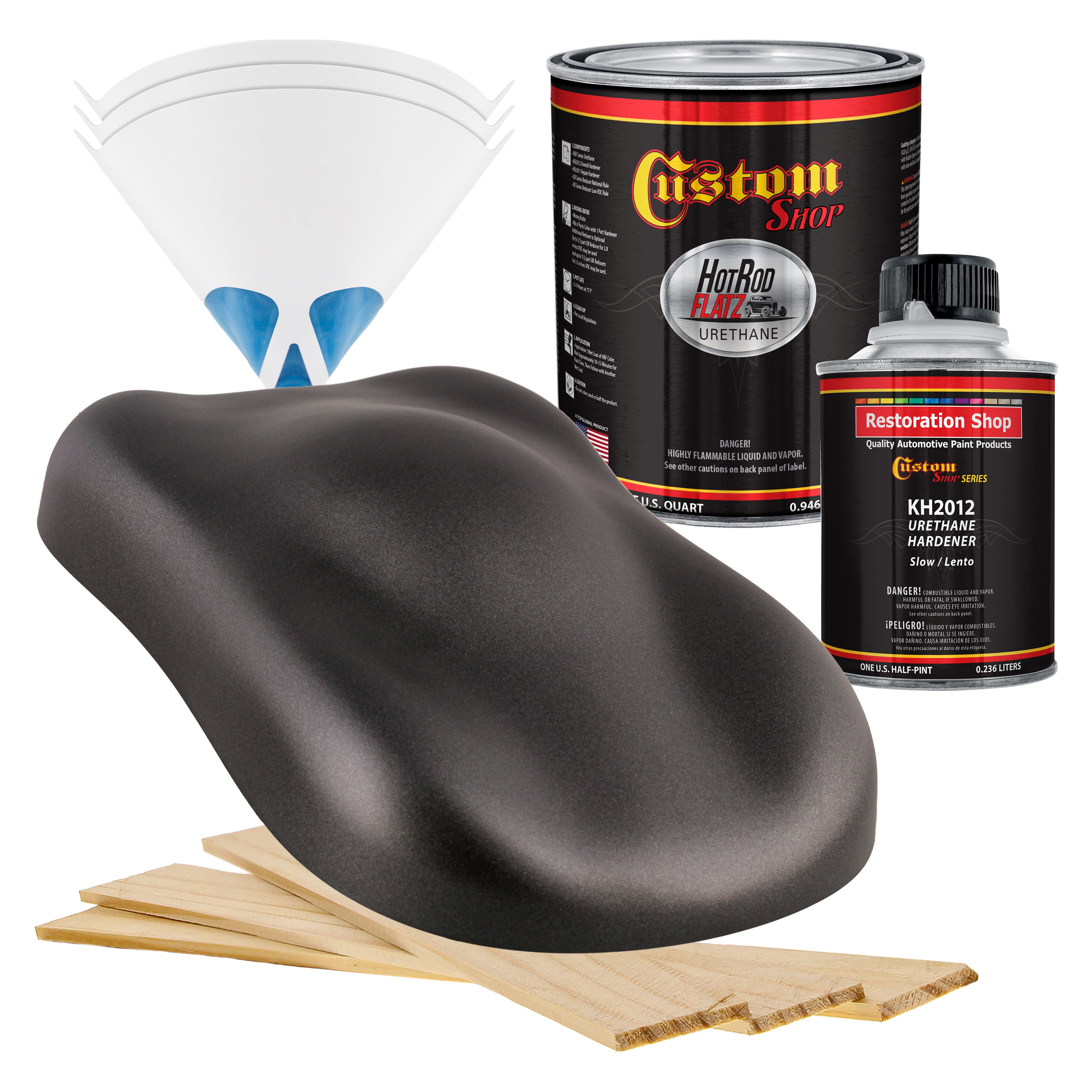 Custom Shop - Twilight Black Metallic - Hot Rod Flatz Flat Matte Satin Urethane Auto Paint - Complete Quart Paint Kit - Professional Low Sheen Automotive, Car Truck Coating, 4:1 Mix Ratio