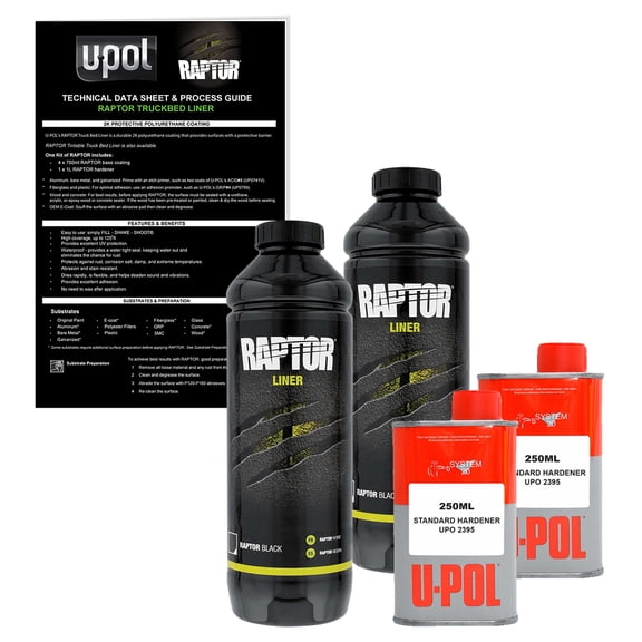 Custom Shop U-Pol Raptor Black Urethane Spray-On Truck Bed Liner 2 Quart Kit with Hardener