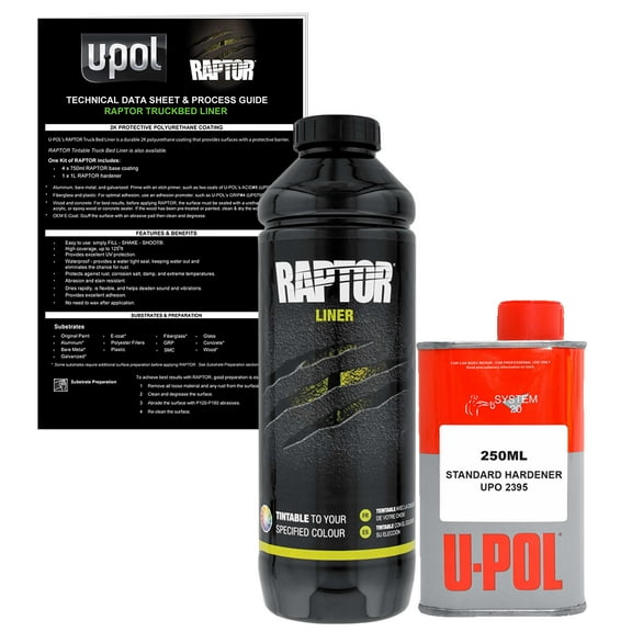 Custom Shop U-Pol Raptor Tintable Urethane Spray-On Truck Bed Liner 1 Quart Kit with Hardener