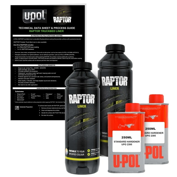 Custom Shop U-Pol Raptor Tintable Urethane Spray-On Truck Bed Liner 2 Quart Kit with Hardener