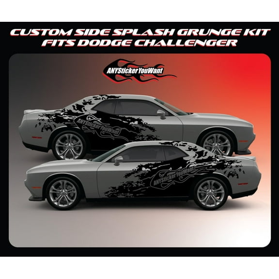 Custom Side Splash Vinyl Decal Grunge Kit Fits Dodge Challenger 2015-2022 (Optional Logo Can Be Added to Splash) - Set of Two