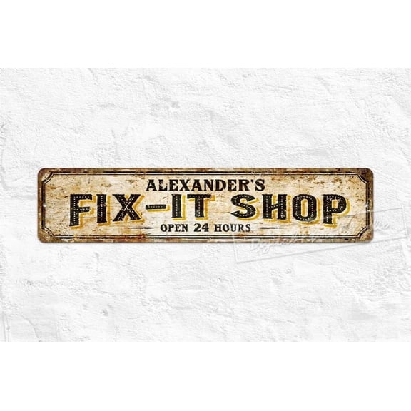 Custom Sign Fix-It Shop Garage Metal Aluminum Sign Personalised Gifts - Size: 16 x 4 Inches