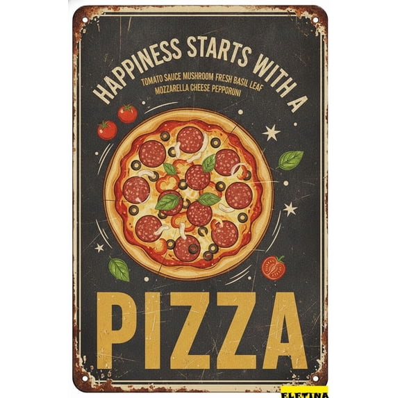 Custom Sign for Man Cave Happiness Starts With Vintage Tin Pizza Metal ...