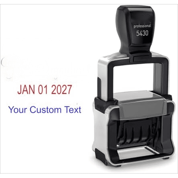 Custom Signature with Text Dater Stamp | Personalized Self-Inking Rubber Stamp with 10-Year Date Range | Blue and Red Ink | Professional Office Stamps$$Office