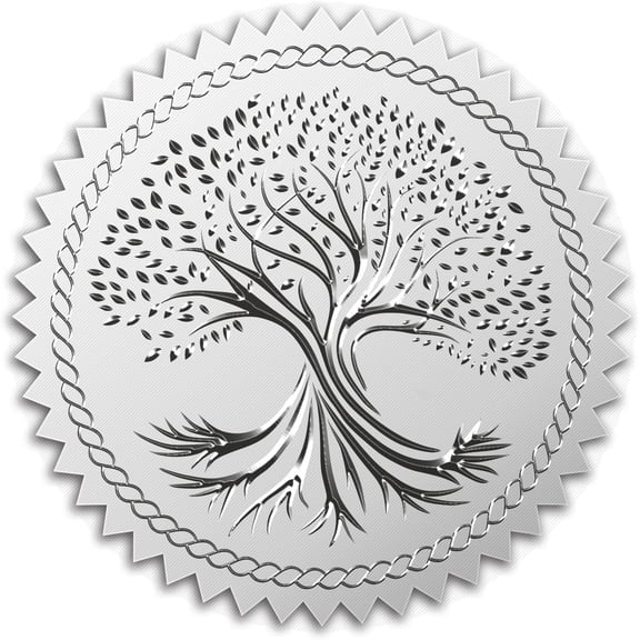 Custom Silver Foil Embossed Picture Sticker Award Certificate Seals Metallic Stamp Seal Stickers Flower with Word Honor Roll Tree of Life Pattern 5cm 4pcs/sheet
