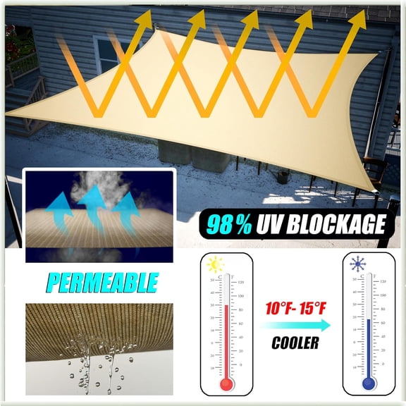 Custom Size 17' x 18' Black Rectangle Square Sun Shade Sail UPF50 AGTAPR1016, Order to Make Canopy Awning, 95% UV Blockage, Water & Air Permeable, Commercial and Residential (We Customize)