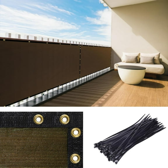 Custom Size 3' x 24' Brown Balcony Privacy Screen Apartment Above Railing Porch Patio Fence Windscreen Cover Netting Mesh Fabric Cloth - Cable Zip Ties Included (We Make Custom Size)