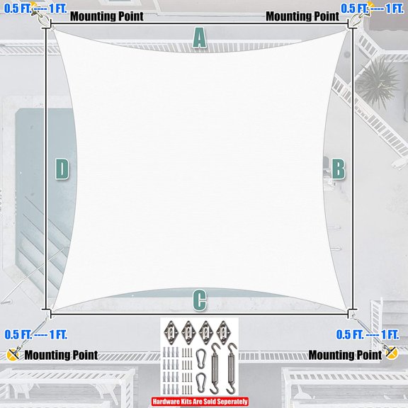 Custom Size 8' x 23' White Rectangle Square Sun Shade Sail UPF50 AGTAPR1016, Order to Make Canopy Awning, 95% UV Blockage, Water & Air Permeable, Commercial and Residential (We Customize)