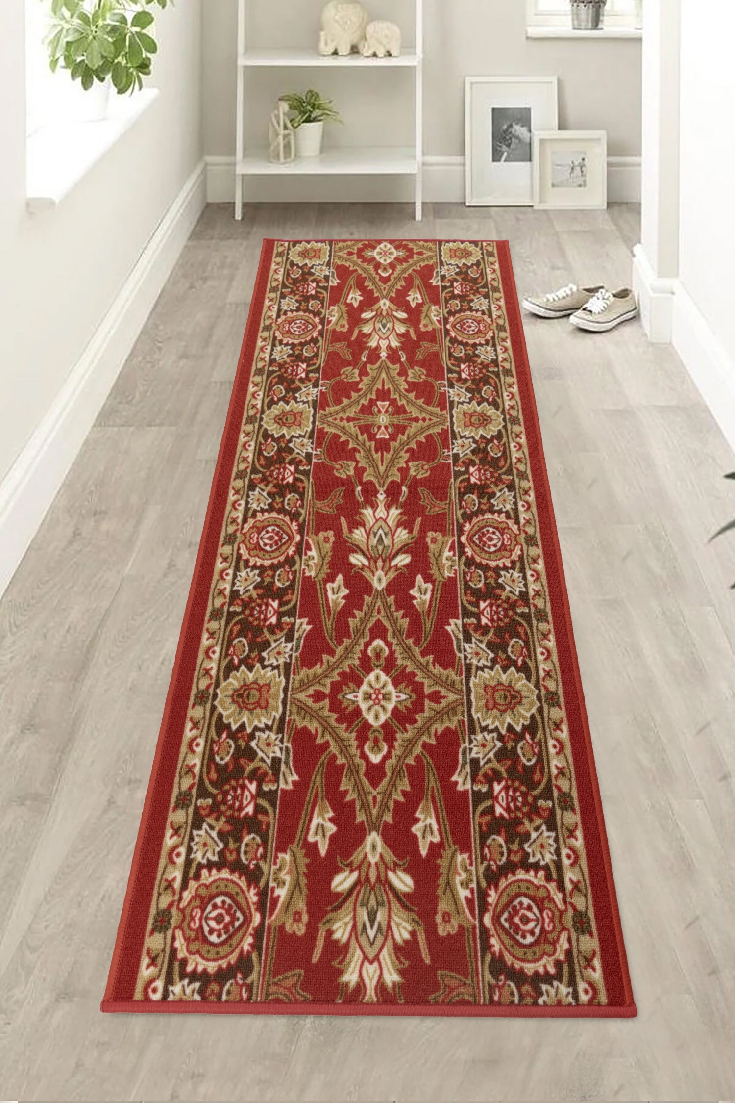 Red Rug Under Mat Custom Size Anti Slip Backing Low Pile Oriental Mahal Red Design for ...