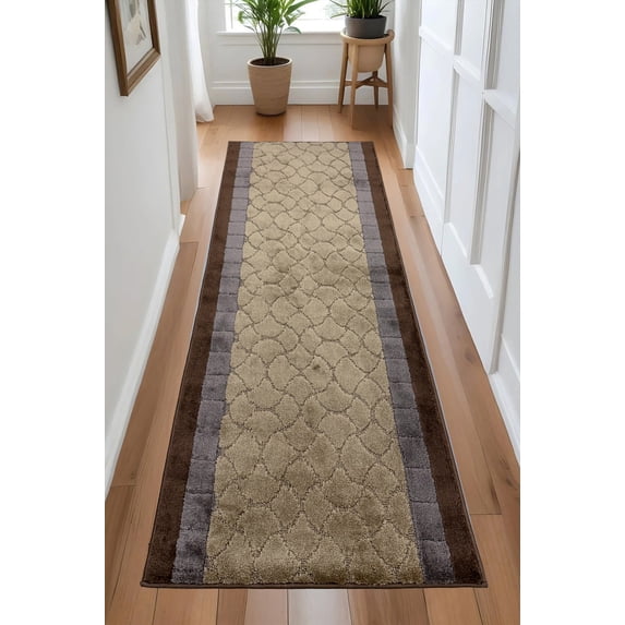 Custom Size Anti-Slip Latex Back Medium Profile Cut & Loop Pile Geometric Design Runner Rugs ( 1' x 26")