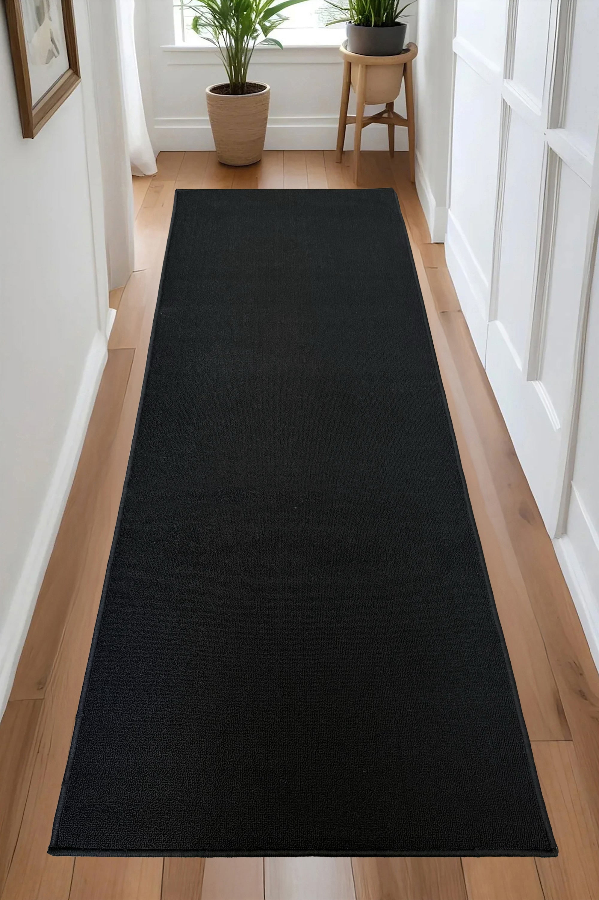 Custom Size Anti-Slip Machine Washable Loop Pile Black Runner Rugs ( 20 ...