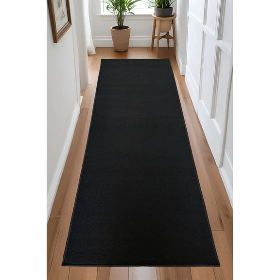 Custom Size Anti-Slip Machine Washable Loop Pile Black Runner Rugs ( 3' x 30")