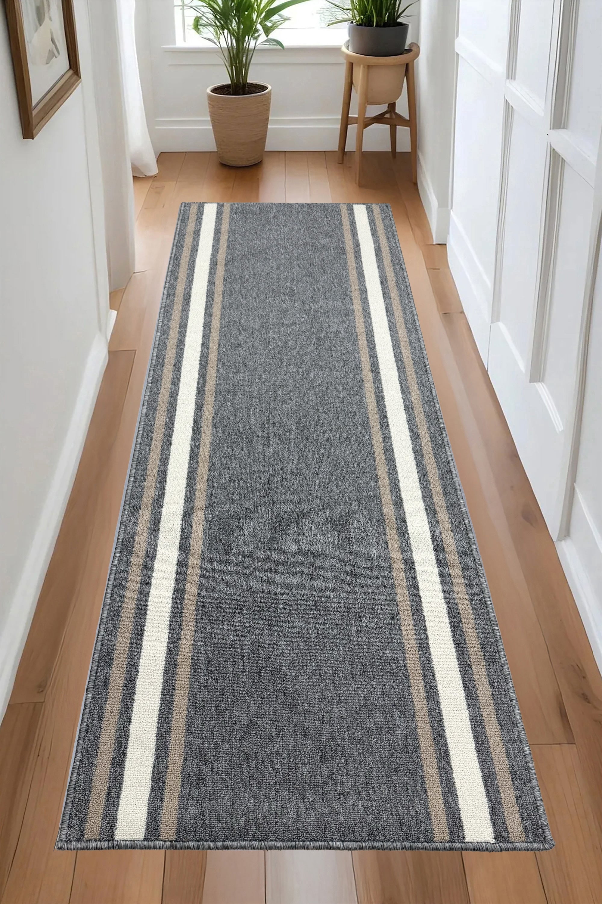 Custom Size Anti-Slip Machine Washable Loop Pile Bordered Gray Runner Rugs ( 25' x 36")