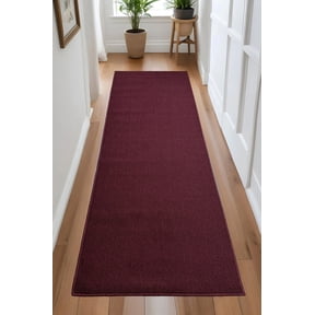 Custom Size Anti-Slip Machine Washable Loop Pile Burgundy Runner Rugs ( 14' x 36")
