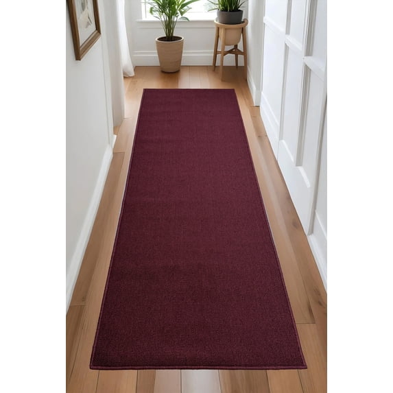 Custom Size Anti-Slip Machine Washable Loop Pile Burgundy Runner Rugs ( 2' x 26")