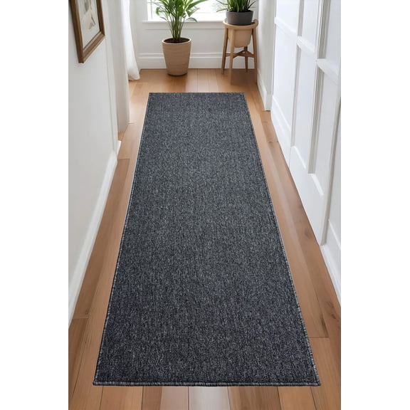 Custom Size Anti-Slip Machine Washable Loop Pile Charcoal Runner Rugs ( 12' x 26")