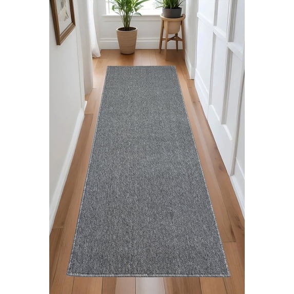 Custom Size Anti-Slip Machine Washable Loop Pile Dark Gray Runner Rugs ( 15' x 26")