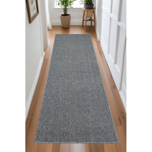 Custom Size Anti-Slip Machine Washable Loop Pile Dark Gray Runner Rugs ( 9' x 36")