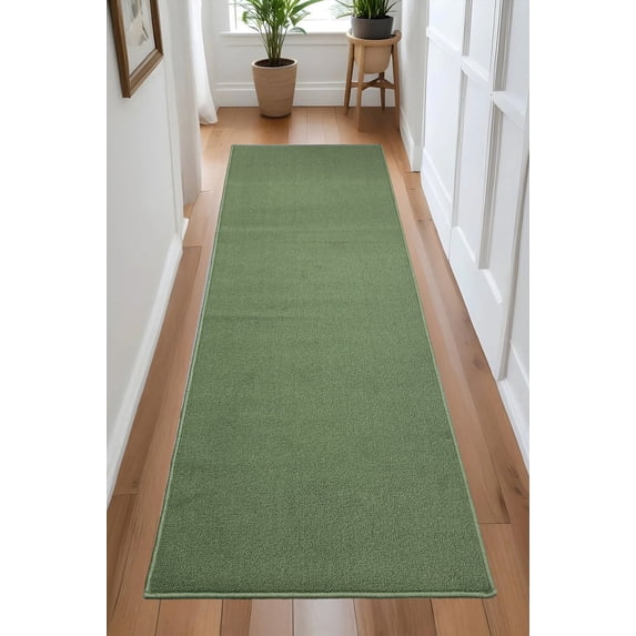 Custom Size Anti-Slip Machine Washable Loop Pile Green Runner Rugs ( 1' x 26")