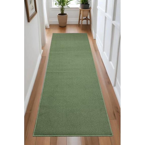 Custom Size Anti-Slip Machine Washable Loop Pile Green Runner Rugs ( 50' x 26")