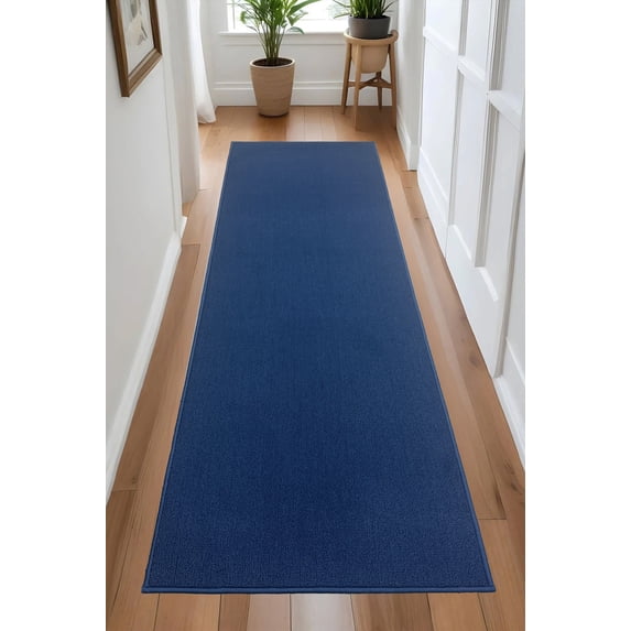 Custom Size Anti-Slip Machine Washable Loop Pile Navy Runner Rugs ( 1' x 26")
