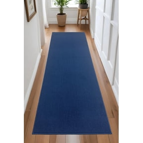 Custom Size Anti-Slip Machine Washable Loop Pile Blue Runner Rugs ( 14' x 26")