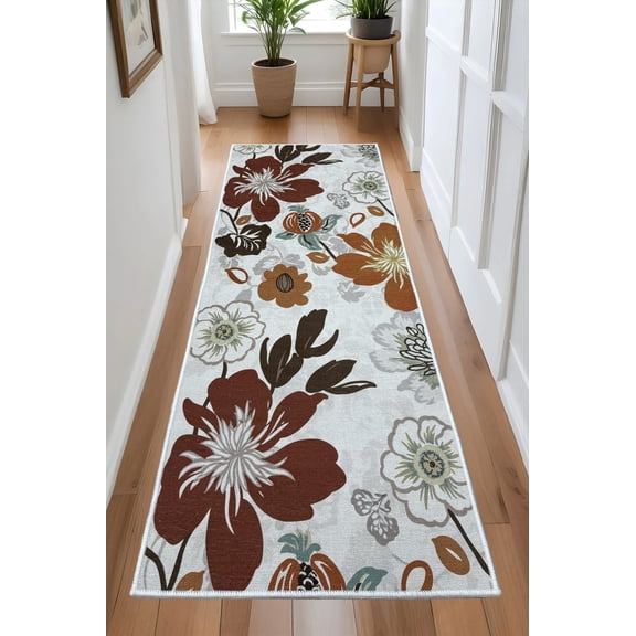 Custom Size Anti-Slip Machine Washable Printed Hawaii Flowers Design Runner Rugs ( 2' x 26")