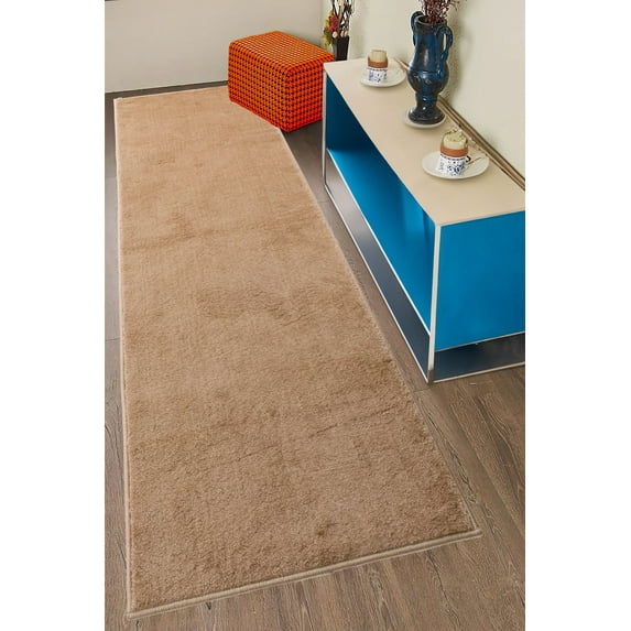 Custom Size Anti-Slip Machine Washable Soft Pile Beige Carpet Runner Rugs ( 1' x 26")