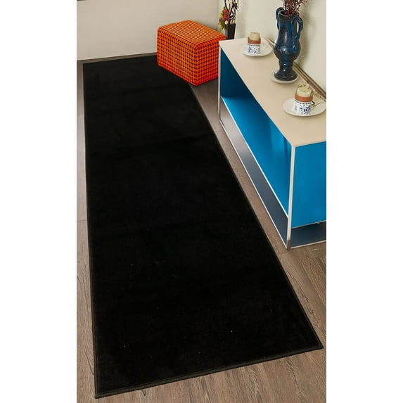 Custom Size Anti-Slip Machine Washable Soft Pile Black Carpet Runner Rugs ( 10' x 26")