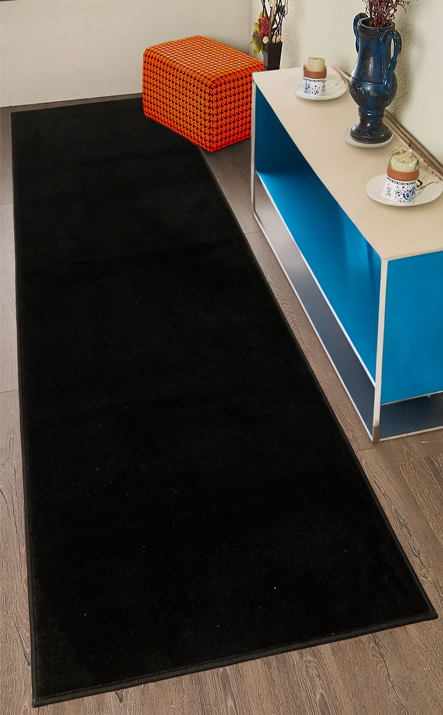 Custom Size Anti-Slip Machine Washable Soft Pile Black Carpet Runner Rugs ( 15' x 26")