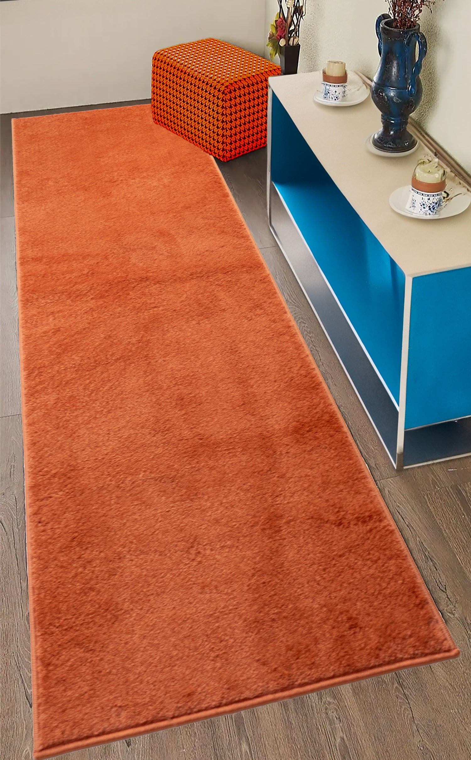 Custom Size AntiSlip Machine Washable Soft Pile Burnt Orange Carpet — free download