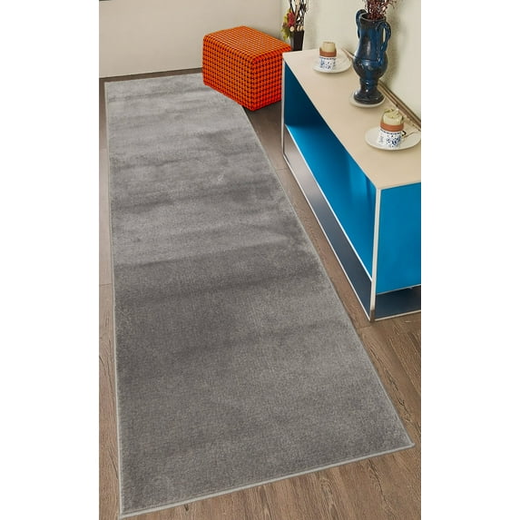 Custom Size Anti-Slip Machine Washable Soft Pile Gray Carpet Runner Rugs ( 10' x 26")