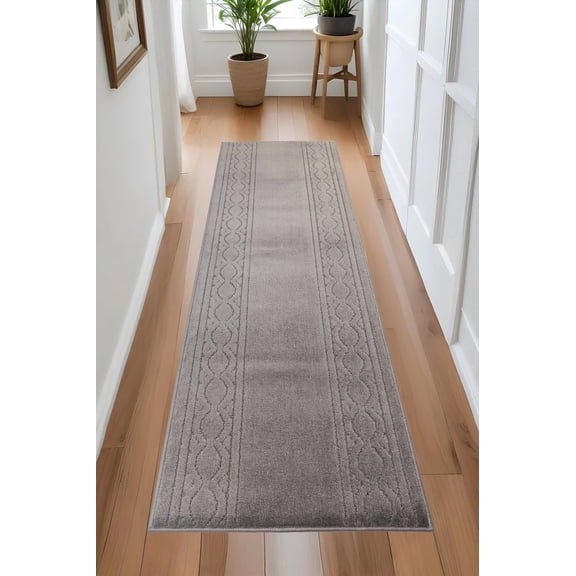 Custom Size Anti-Slip Machine Washable Soft Pile Moroccan Trellis Gray Runner Rugs ( 30' x 26")