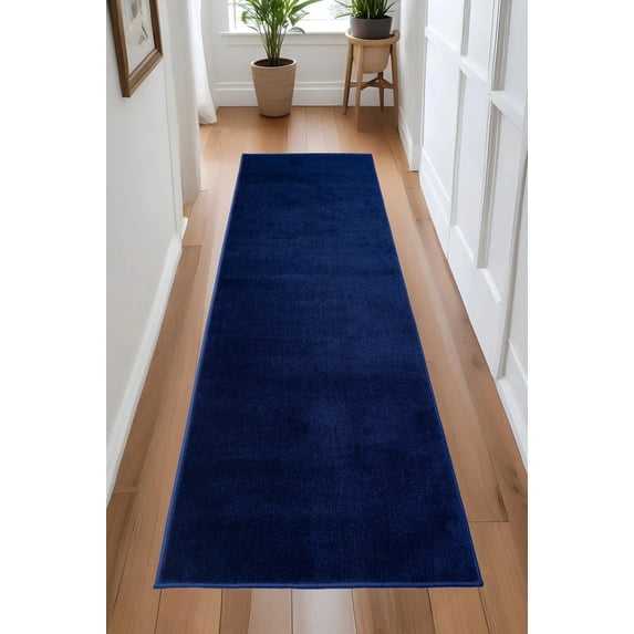 Custom Size Anti-Slip Machine Washable Soft Pile Blue Carpet Runner Rugs ( 13' x 26")