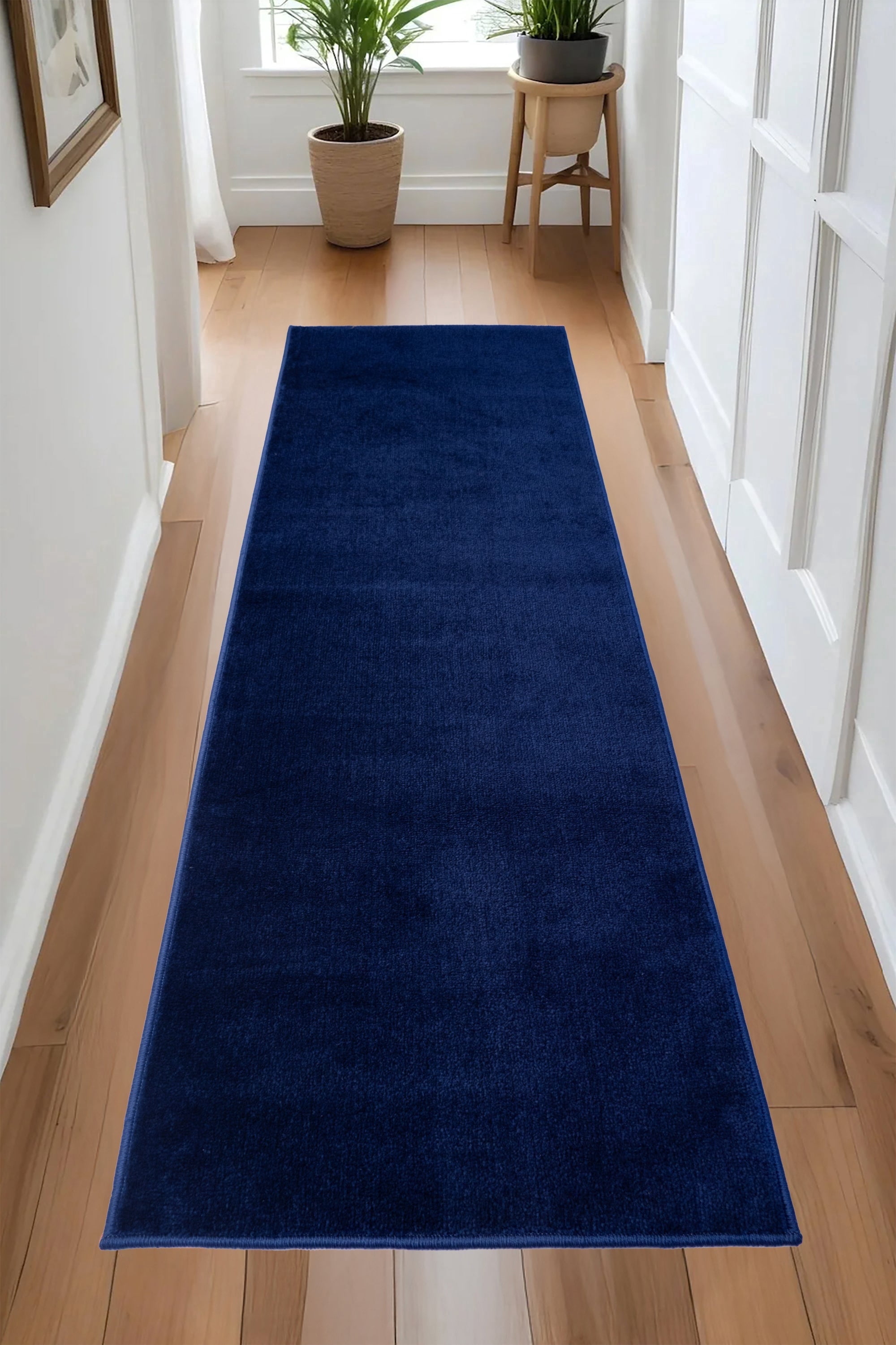 Custom Size Anti-Slip Machine Washable Soft Pile Blue Carpet Runner Rugs ( 15' x 26")